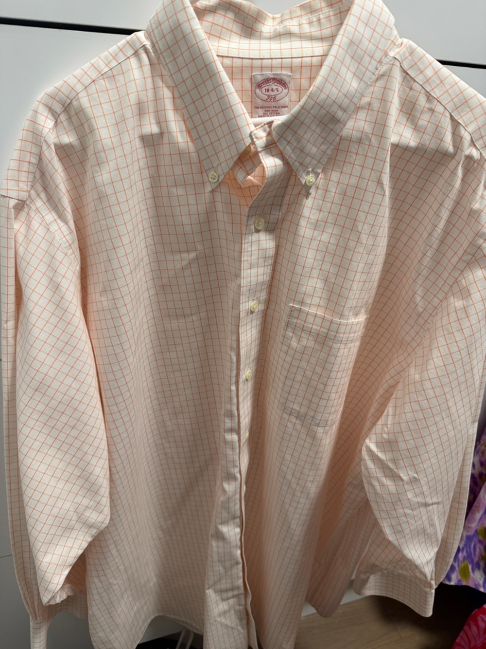 Brooks Brothers Peach and White Windowpane Button-Down Shirt